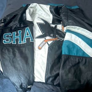 Pristine RARE 90s  vintage leather San Jose Sharks Starter Jacket